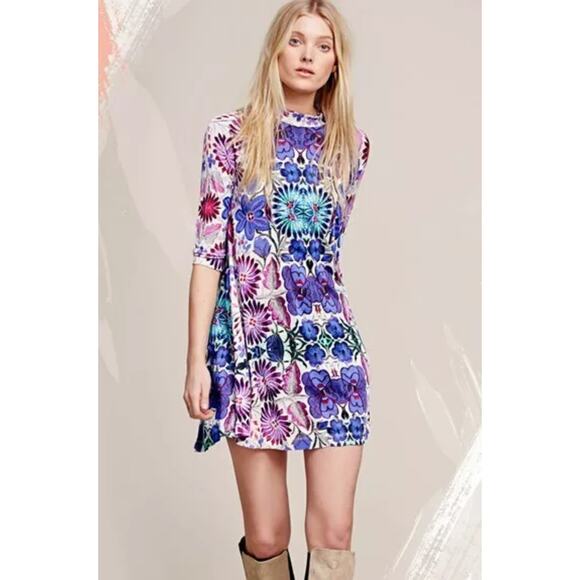 Free People New Romantics Floral Fiesta Print Retro Boho Mini Tunic Dress Small - Picture 1 of 10